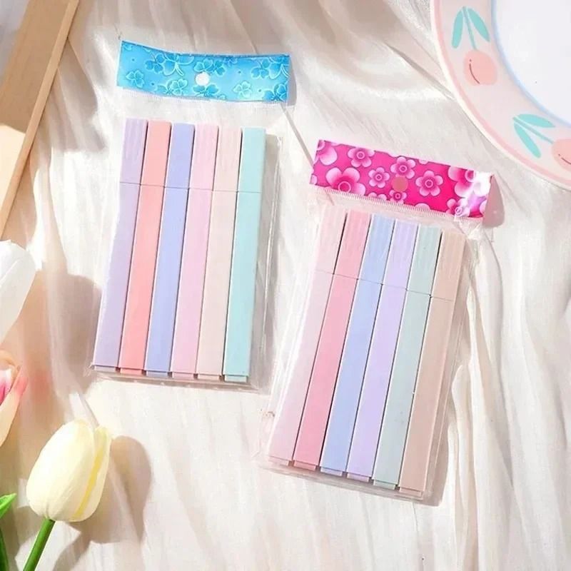 Pastel Color Highlighter Set 6pcs Kawaii Soft Tip Markers For Japanese Stationery Lovers And School 9