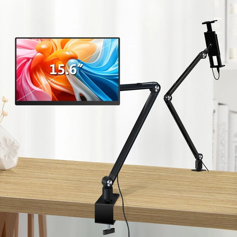 Aluminum 360 Rotating Tablet And Portable Monitor Stand Desk Mount With Long Arm For 16 Inch Screen 0