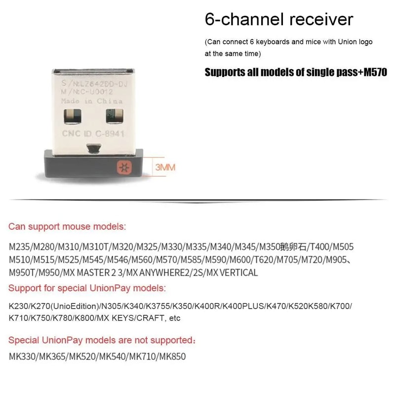 Wireless Unifying USB Receiver Adapter For Logitech Mouse And Keyboard Connect Up To 6 Devices Simu 7