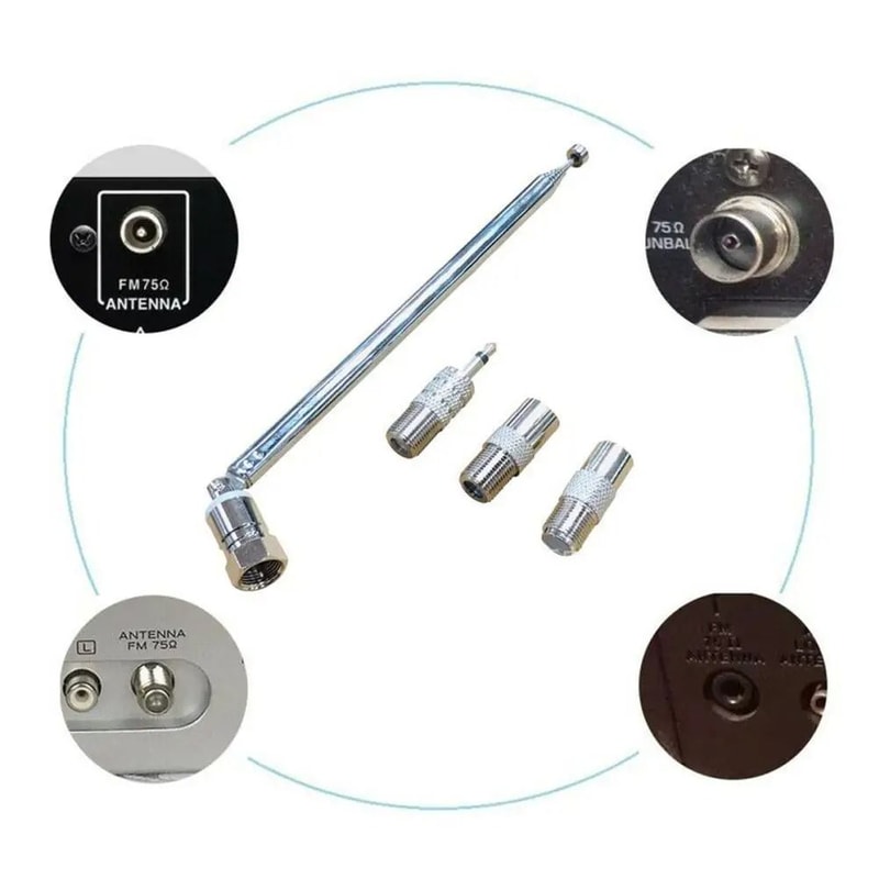 HighFidelity 76cm Telescopic DABFM Radio Antenna Universal 4Piece Aerial Set With MultiAdapter Log 1