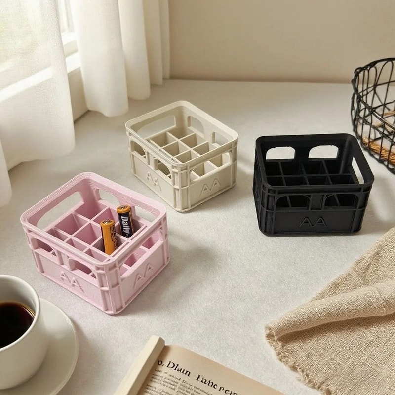 Industrial Retro AA Battery Crate HighStability Miniature Storage Basket Desktop Technical Decor 4