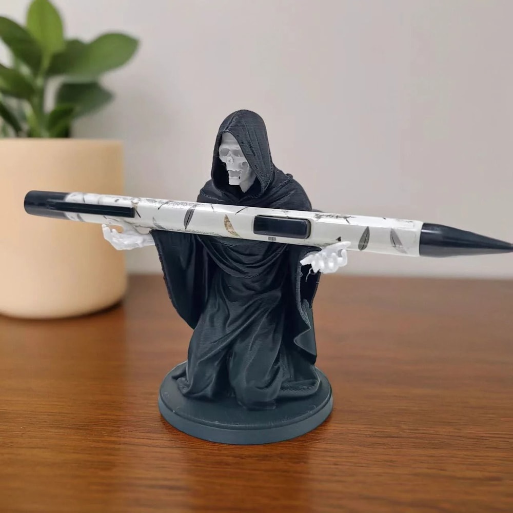 The Reaper Kneeling Pen Holder HighFidelity Desktop Sculpture Satirical Stationery Display 0