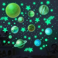 luminous solar system wall gallery | glow-in-the-dark luminous planet decals & fluorescent stars