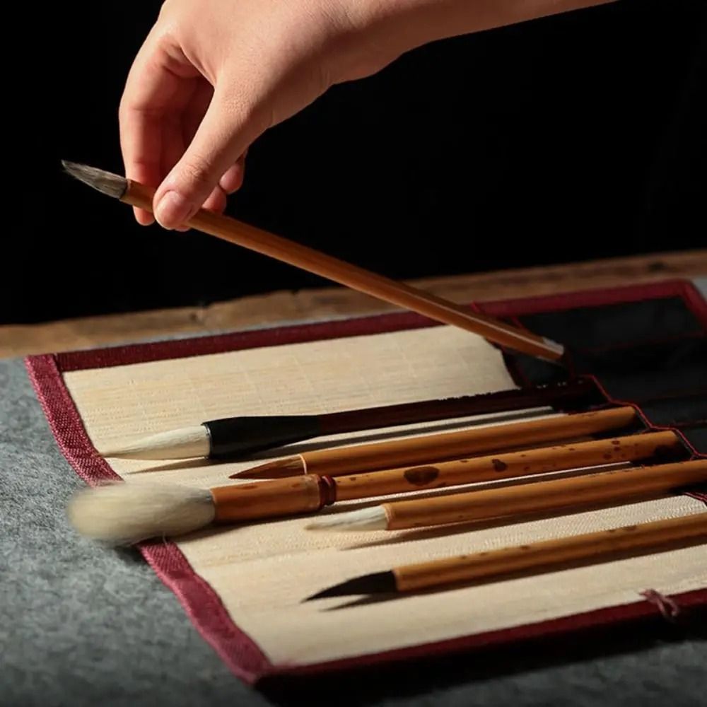 Retro Bamboo Calligraphy Brush Roll HighFidelity Professional Art Curtain Large Capacity Pouch 5