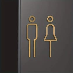 architectural brass toilet signage | high-fidelity male & female door labels with professional gold finish