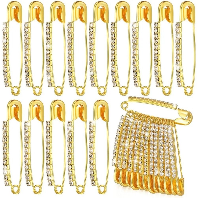 Rhinestone Safety Pin Gallery HighFidelity Gold Alloy Brooch Professional Garment Stabilization T 0