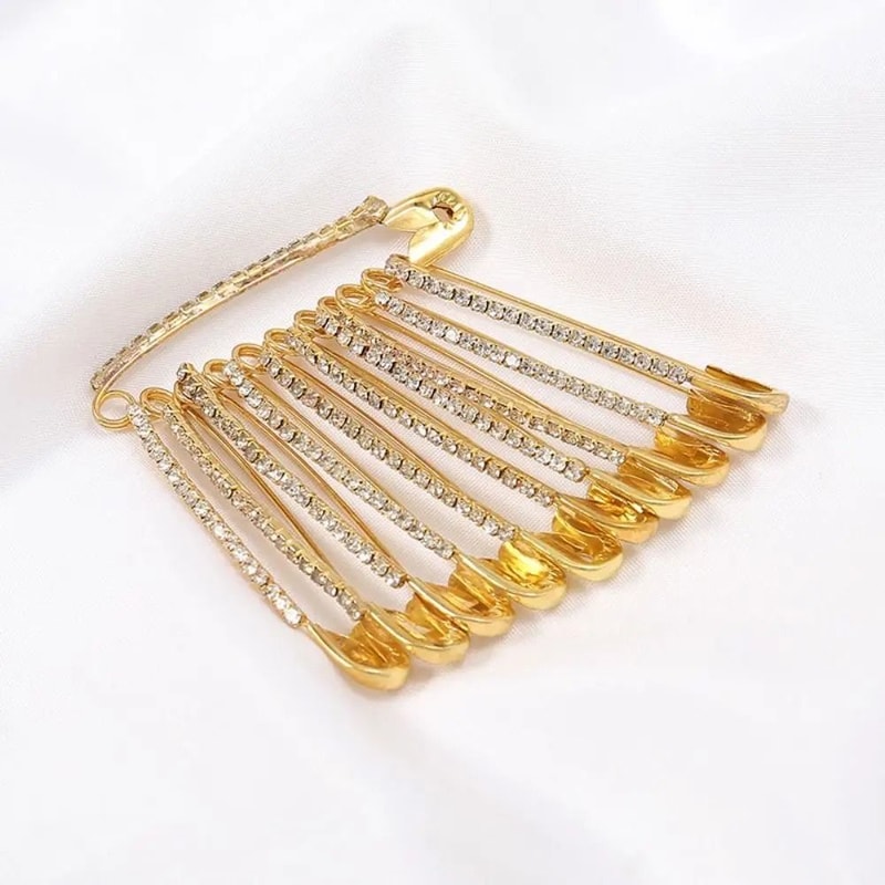 Rhinestone Safety Pin Gallery HighFidelity Gold Alloy Brooch Professional Garment Stabilization T 7