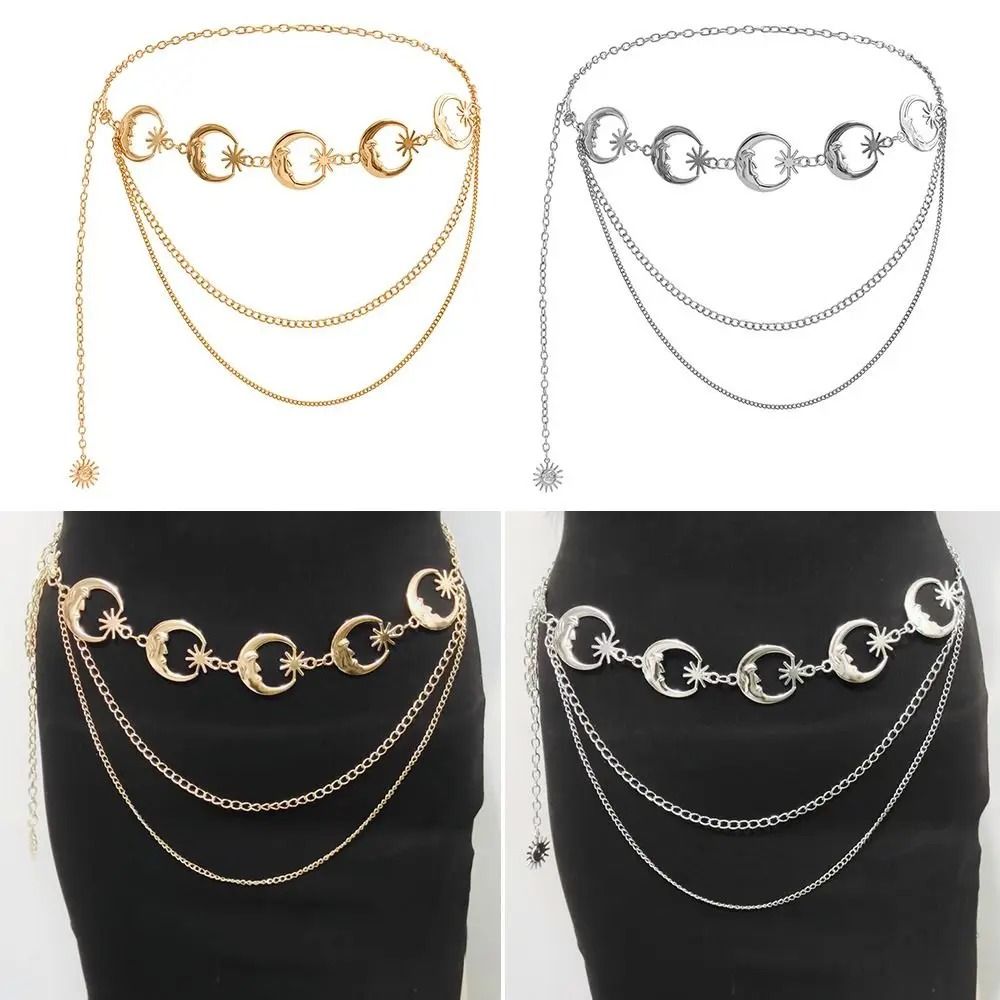Vintage Moon Lattice Gallery HighFidelity Layered Waist Chain Professional PunkHip Hop Style 0