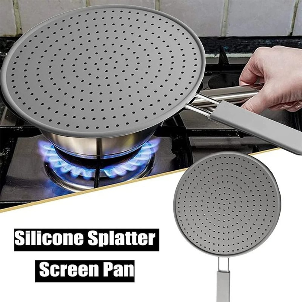 Silicone Kitchen Splatter Screen With Handle And HeatResisting Oil Splash Guard 2