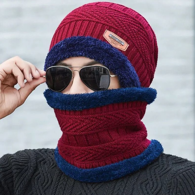 Winter Thermal Fleece Knitted Beanie And Neck Scarf Set 9