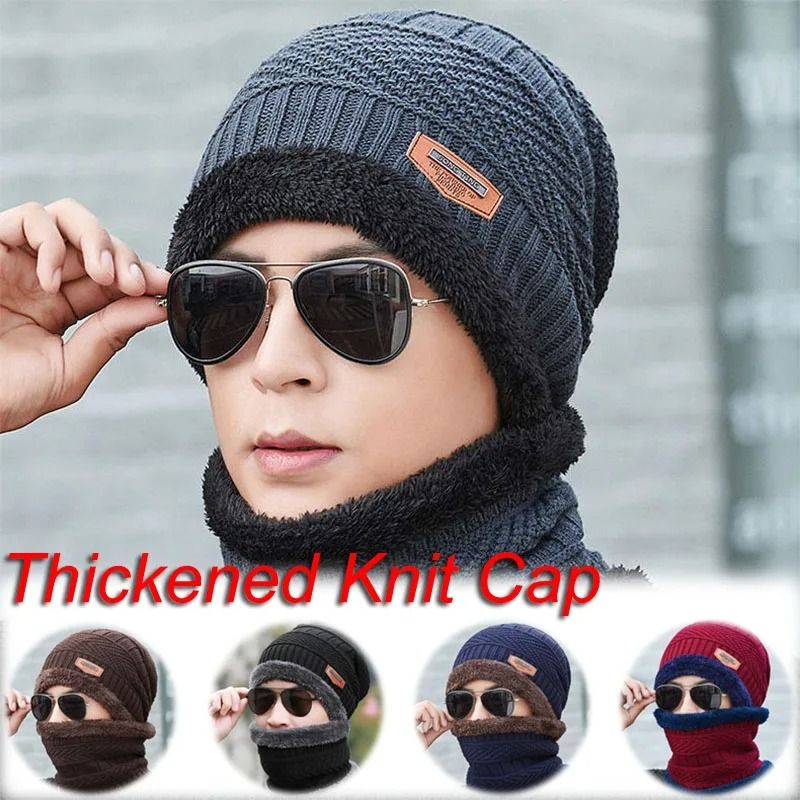 Winter Thermal Fleece Knitted Beanie And Neck Scarf Set 1