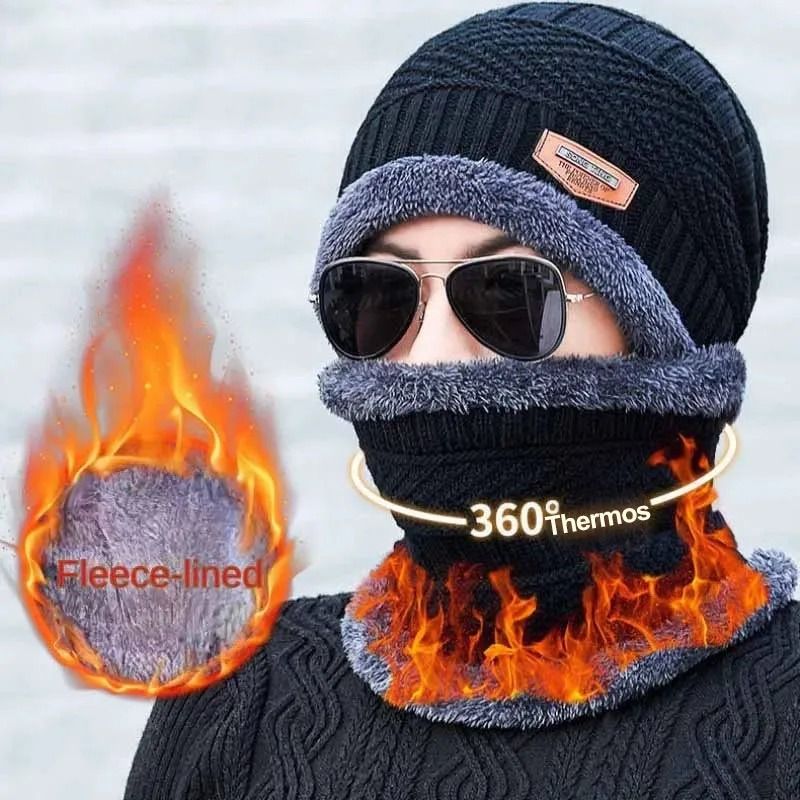 Winter Thermal Fleece Knitted Beanie And Neck Scarf Set 2