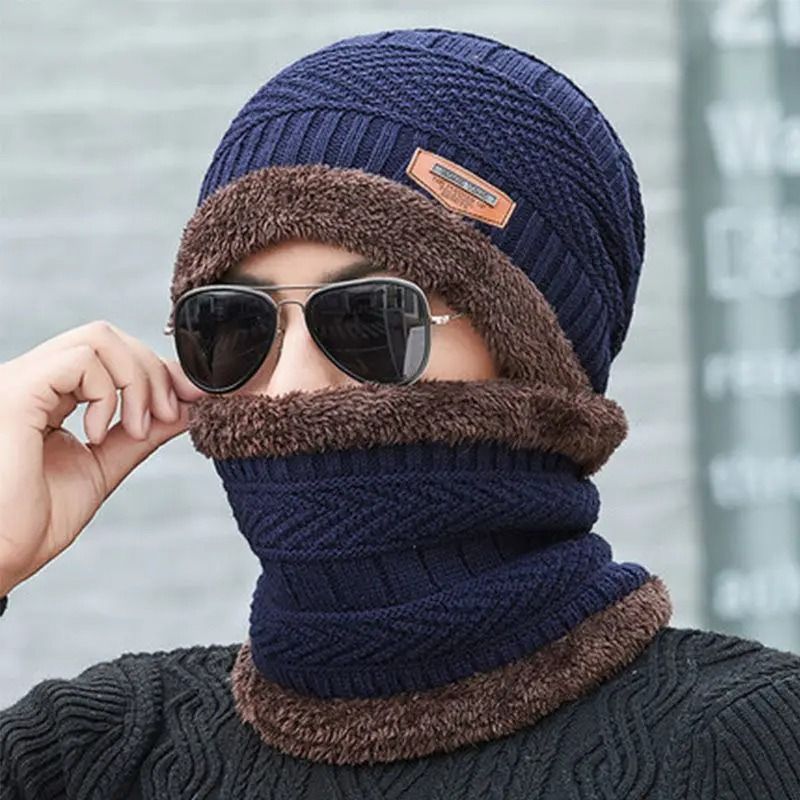 Winter Thermal Fleece Knitted Beanie And Neck Scarf Set 7