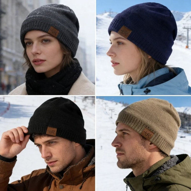Urgentman Label Winter Knitted Beanie With Thermal Fur Lining 2