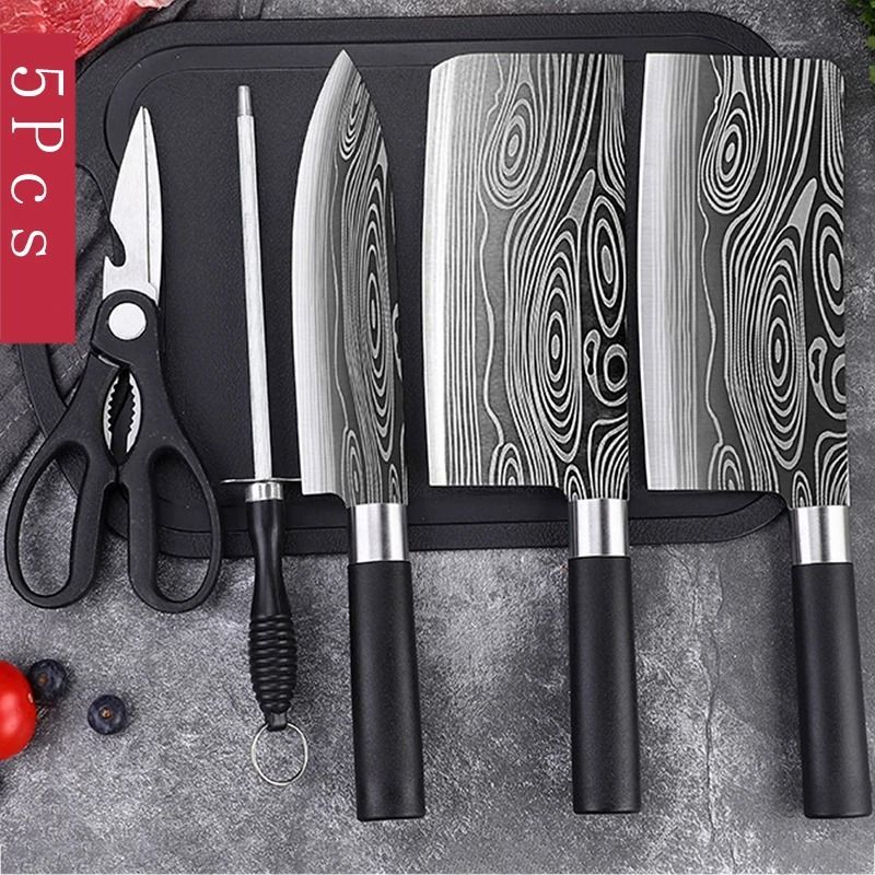 Damascus Pattern Stainless Steel Kitchen Knife And Professional Sharpening Set 9