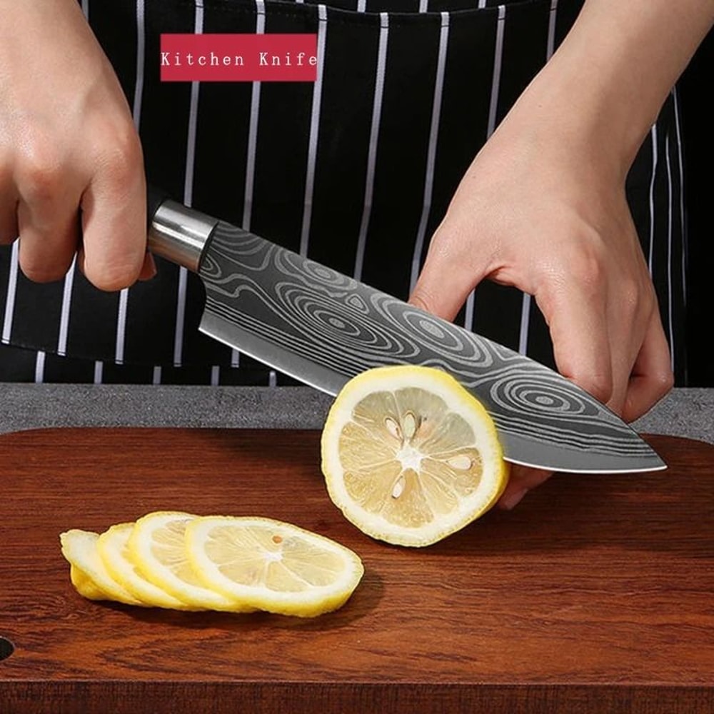 Damascus Pattern Stainless Steel Kitchen Knife And Professional Sharpening Set 6