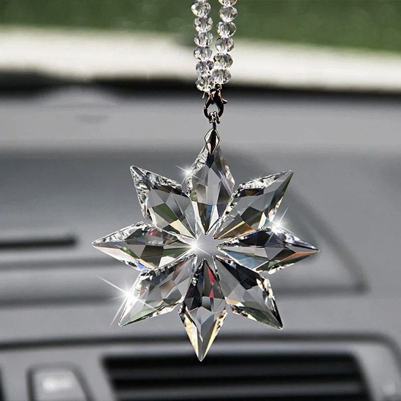Transparent Crystal Snowflakes Car Pendant Decoration Ornaments Sun Catcher Snowflake Hanging Trim 0
