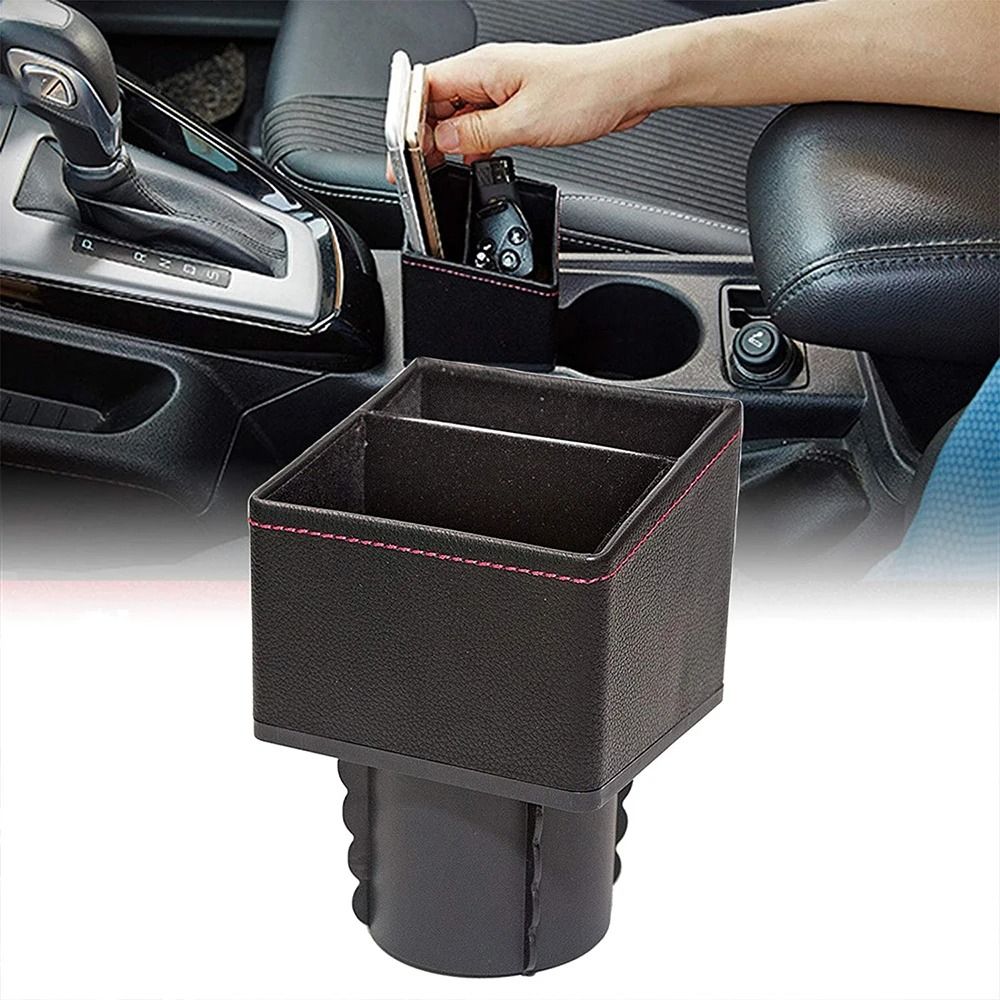 Premium PU Leather Cup Holder Organizer Console Storage Box 0