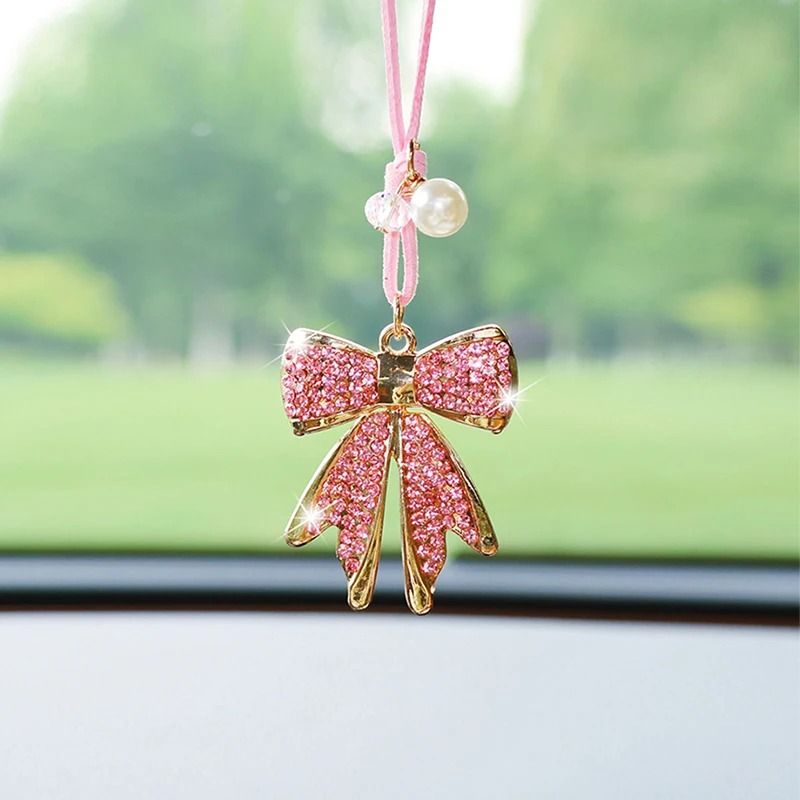 DiamondEncrusted Bowknot Luxury Car Mirror Pendant 2