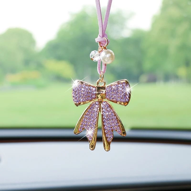 DiamondEncrusted Bowknot Luxury Car Mirror Pendant 5