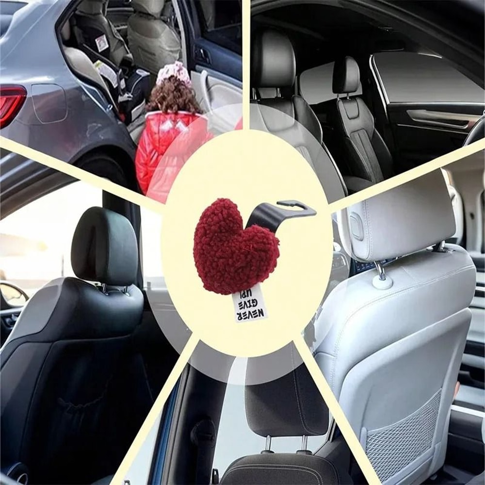 Plush HeartShaped Car Seat Back Organizer Hooks 2Piece Set 4