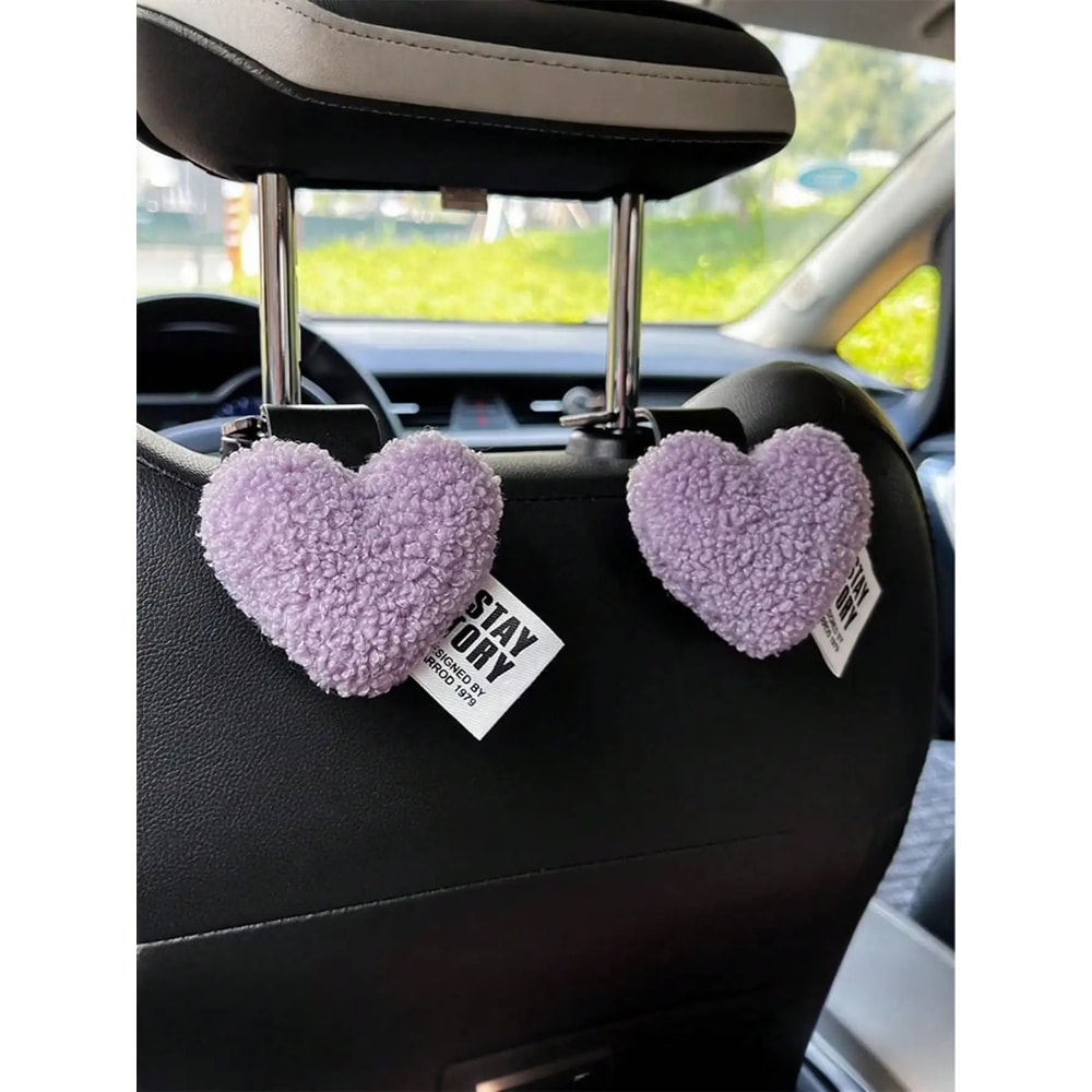 Plush HeartShaped Car Seat Back Organizer Hooks 2Piece Set 15