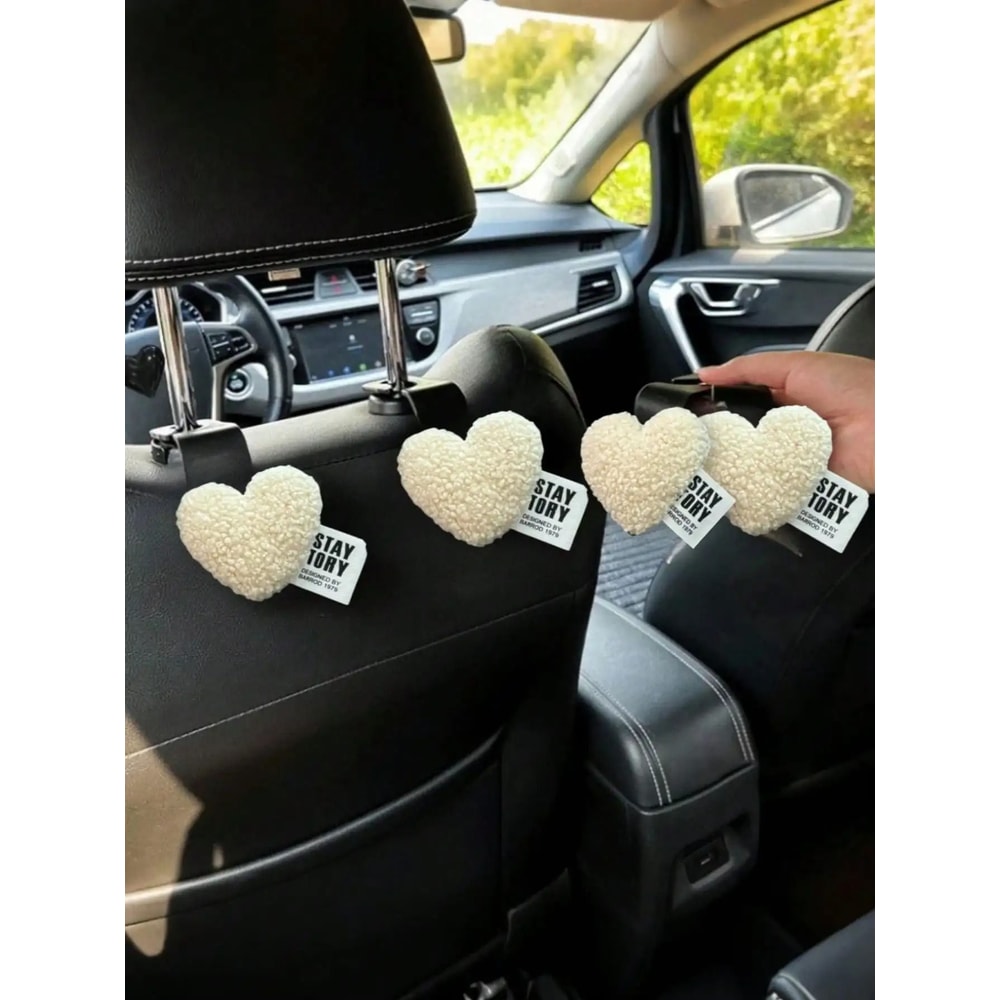 Plush HeartShaped Car Seat Back Organizer Hooks 2Piece Set 6