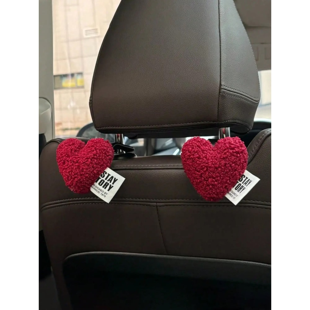 Plush HeartShaped Car Seat Back Organizer Hooks 2Piece Set 7