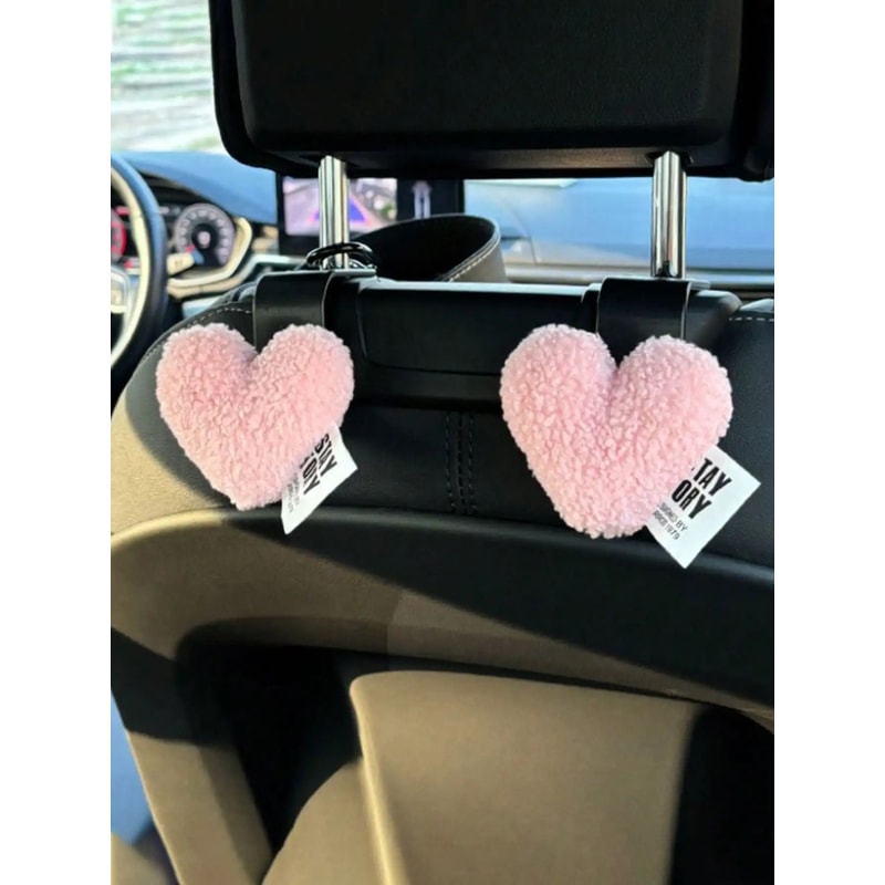 Plush HeartShaped Car Seat Back Organizer Hooks 2Piece Set 8