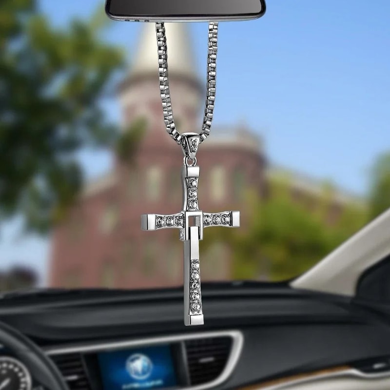 Luminous Faith Crystal Steel Rearview Mirror Pendant 2