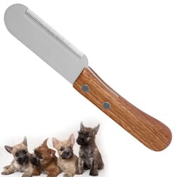 stainless steel pet stripping knife with ergonomic wooden handle