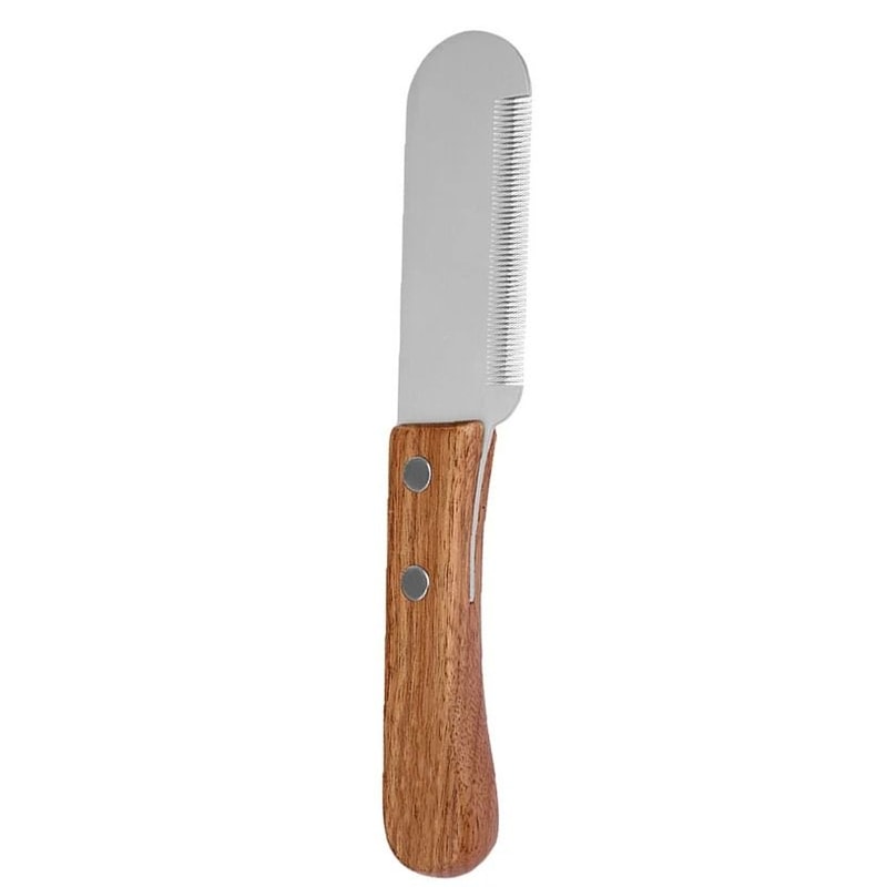 Stainless Steel Pet Stripping Knife With Ergonomic Wooden Handle 6