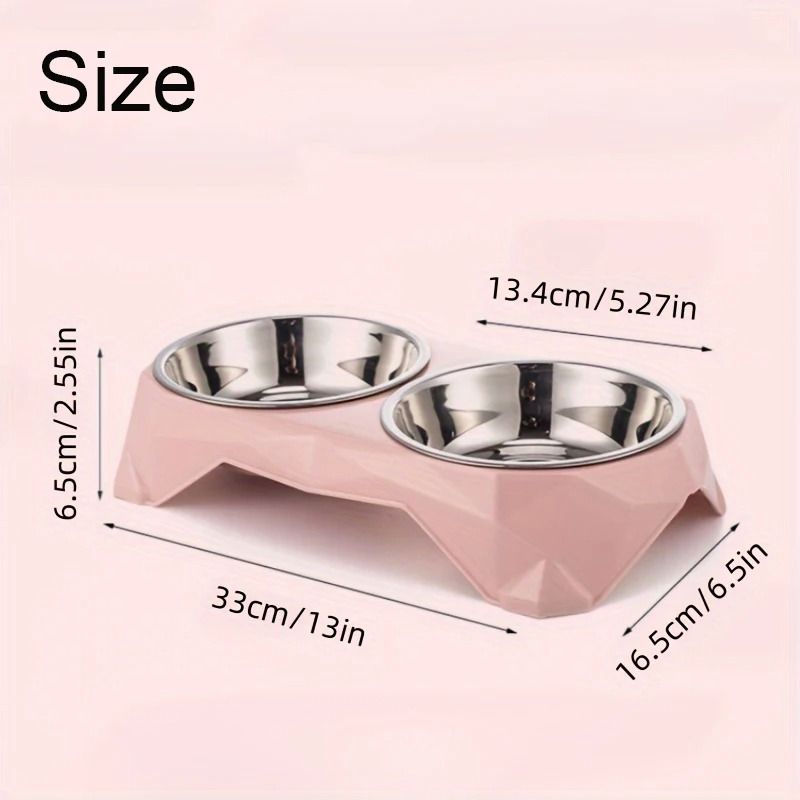 Diamond Pattern Stainless Steel Double Pet Bowl 5