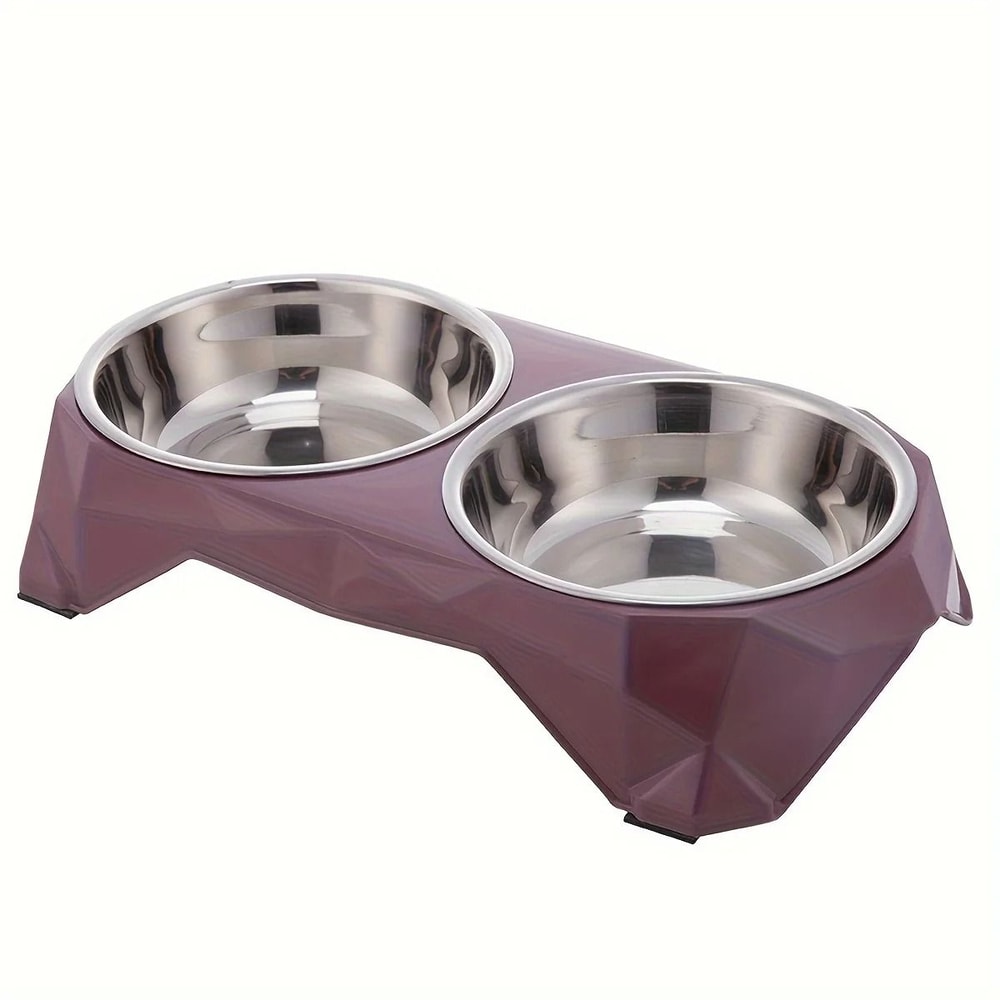 Diamond Pattern Stainless Steel Double Pet Bowl 6