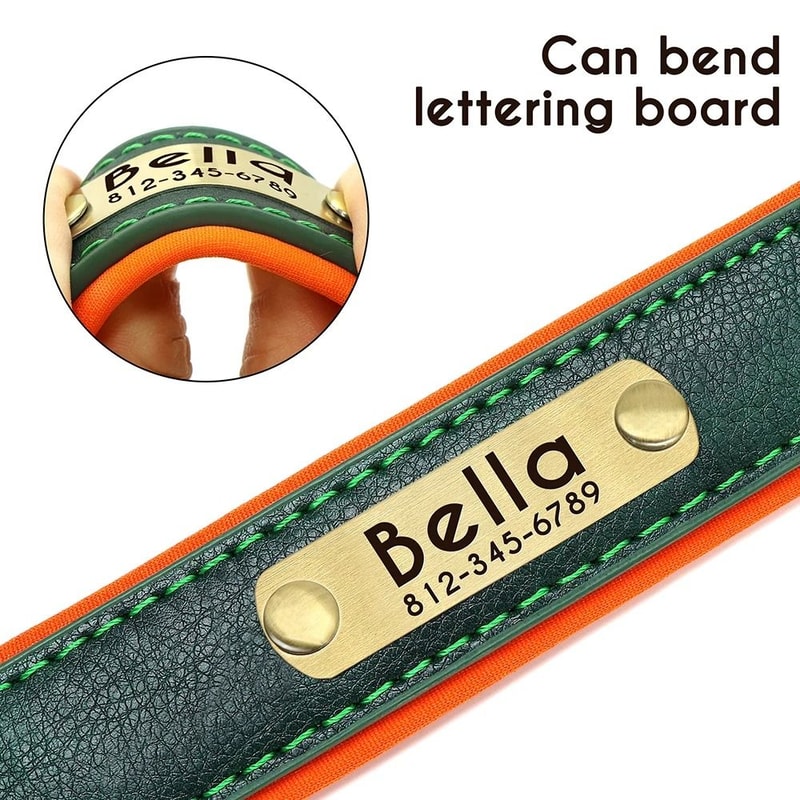 Customized Padded PU Leather Nameplate Collar 3
