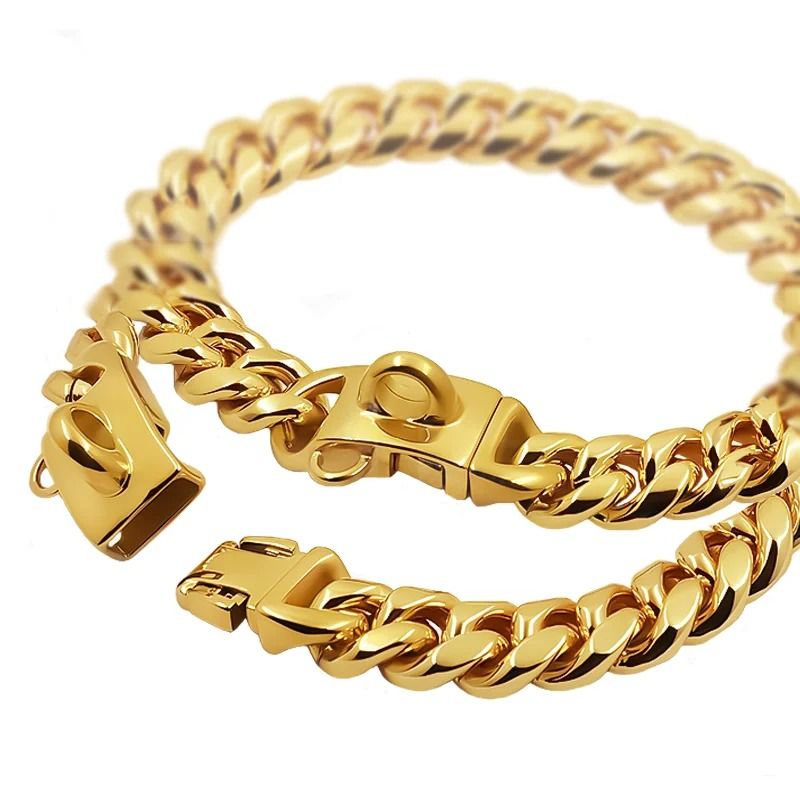 Luxury 14mm Gold Cuban Link Chain Dog Collar 4