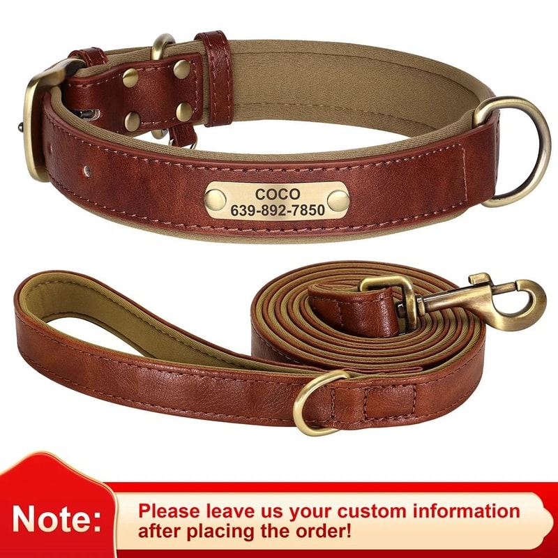 Custom Personalized Engraved PU Leather Dog Collar 21