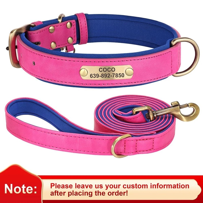 Custom Personalized Engraved PU Leather Dog Collar 23