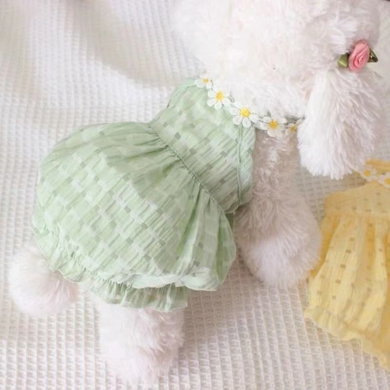Summer Floral Princess Pet Dress With Daisy Collar 6