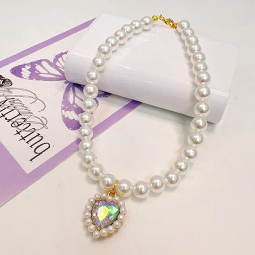 Exquisite Royal Heart Pearl Pet Necklace 9
