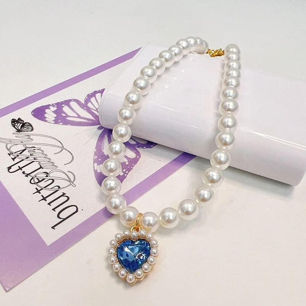 Exquisite Royal Heart Pearl Pet Necklace 16