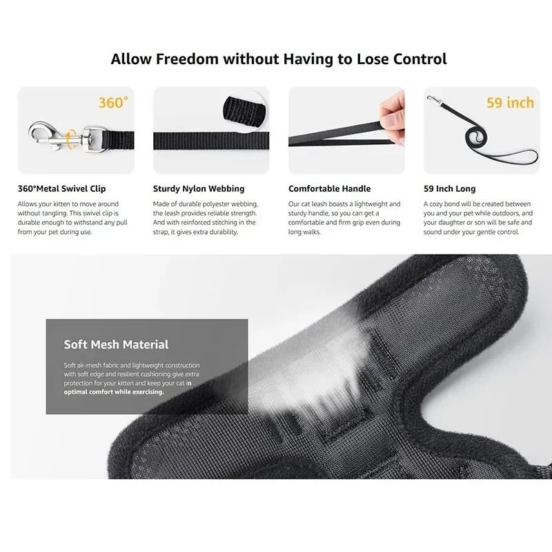 EscapeProof SafeWalk Cat Harness Leash Set 4