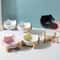 Ceramic Double Bowl Set With Wood Stand 0