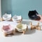 Ceramic Double Bowl Set With Wood Stand 0