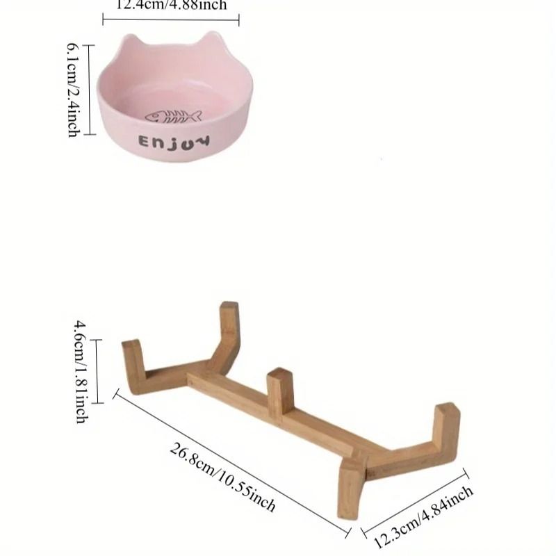 Ceramic Double Bowl Set With Wood Stand 4