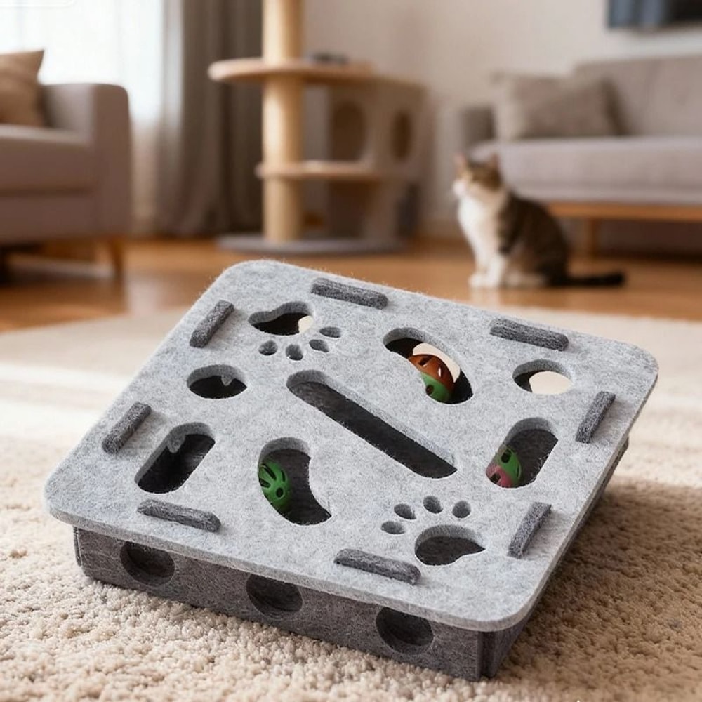 Felt Cat Puzzle Box With Bell Balls 9