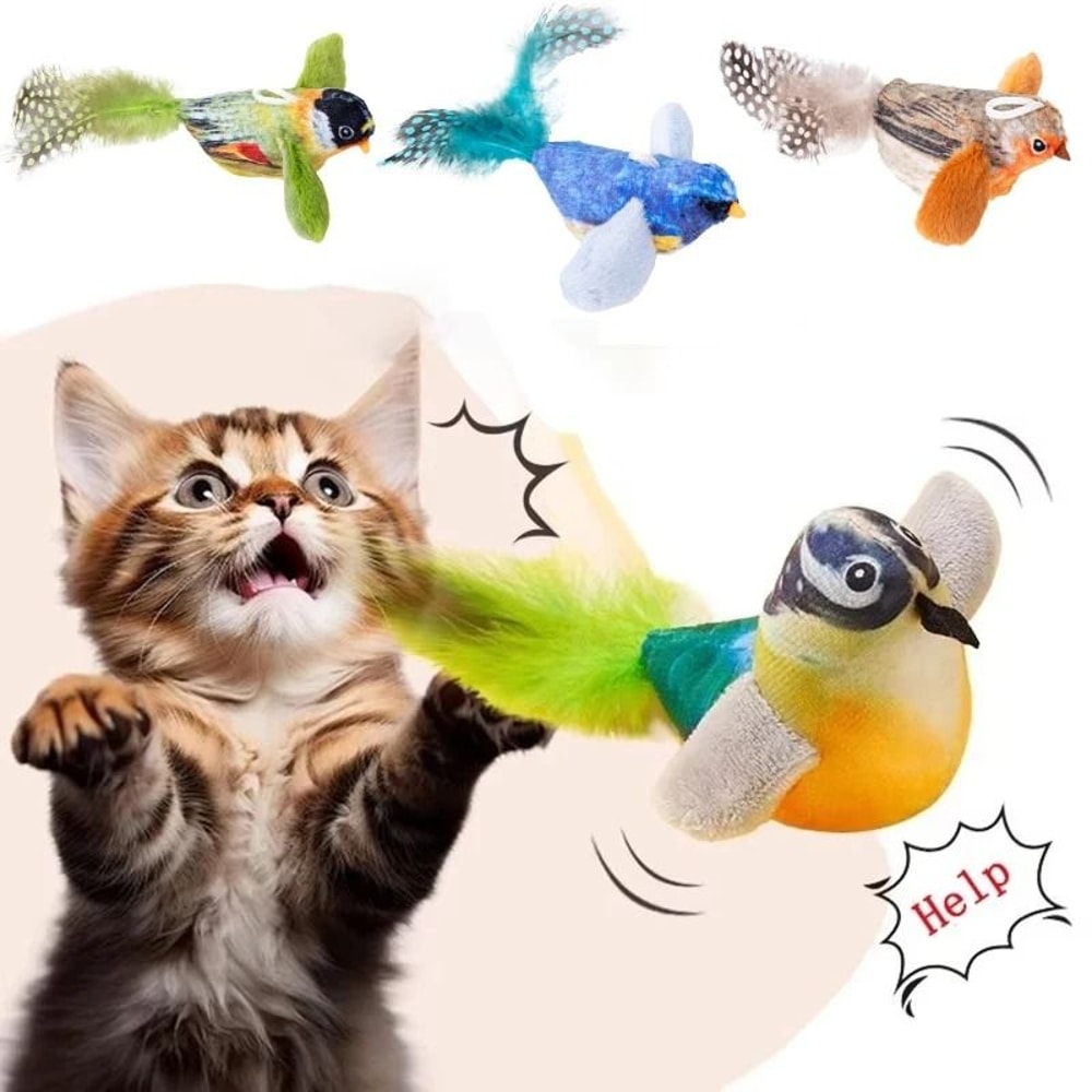 Interactive Chirping Plush Bird Toy With Catnip 0