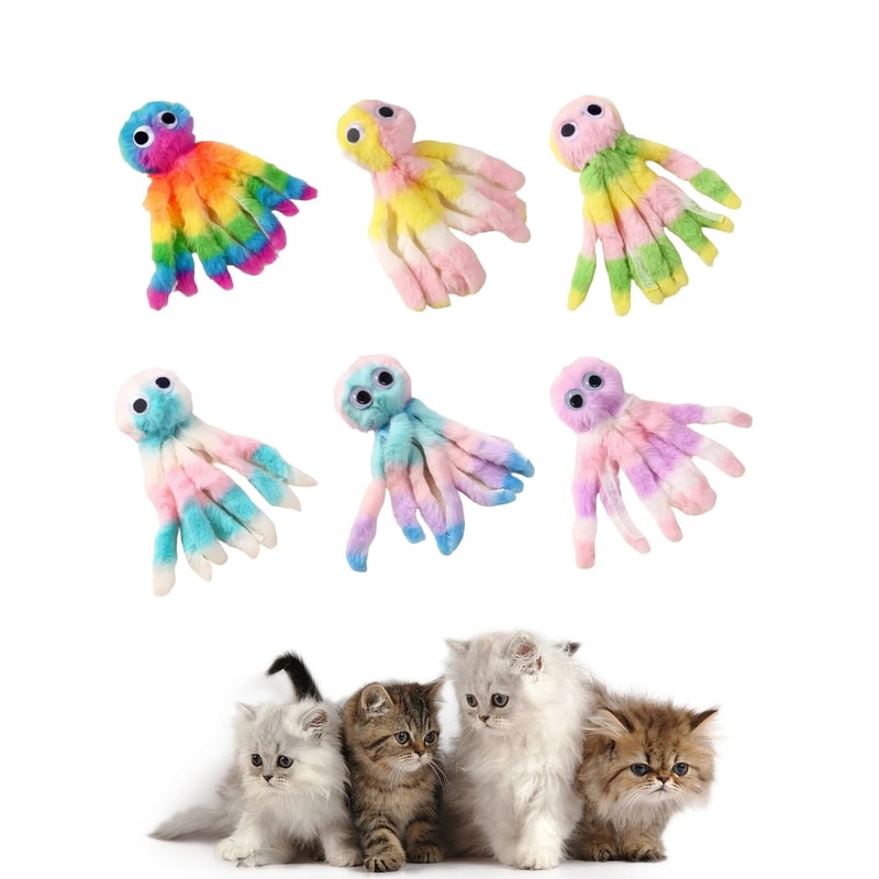 Interactive Rainbow Octopus Plush Pet Toy 2