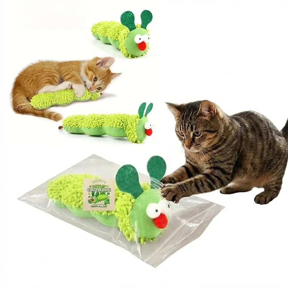 Green Plush Caterpillar Catnip Gall Fruit Cat Toy 0