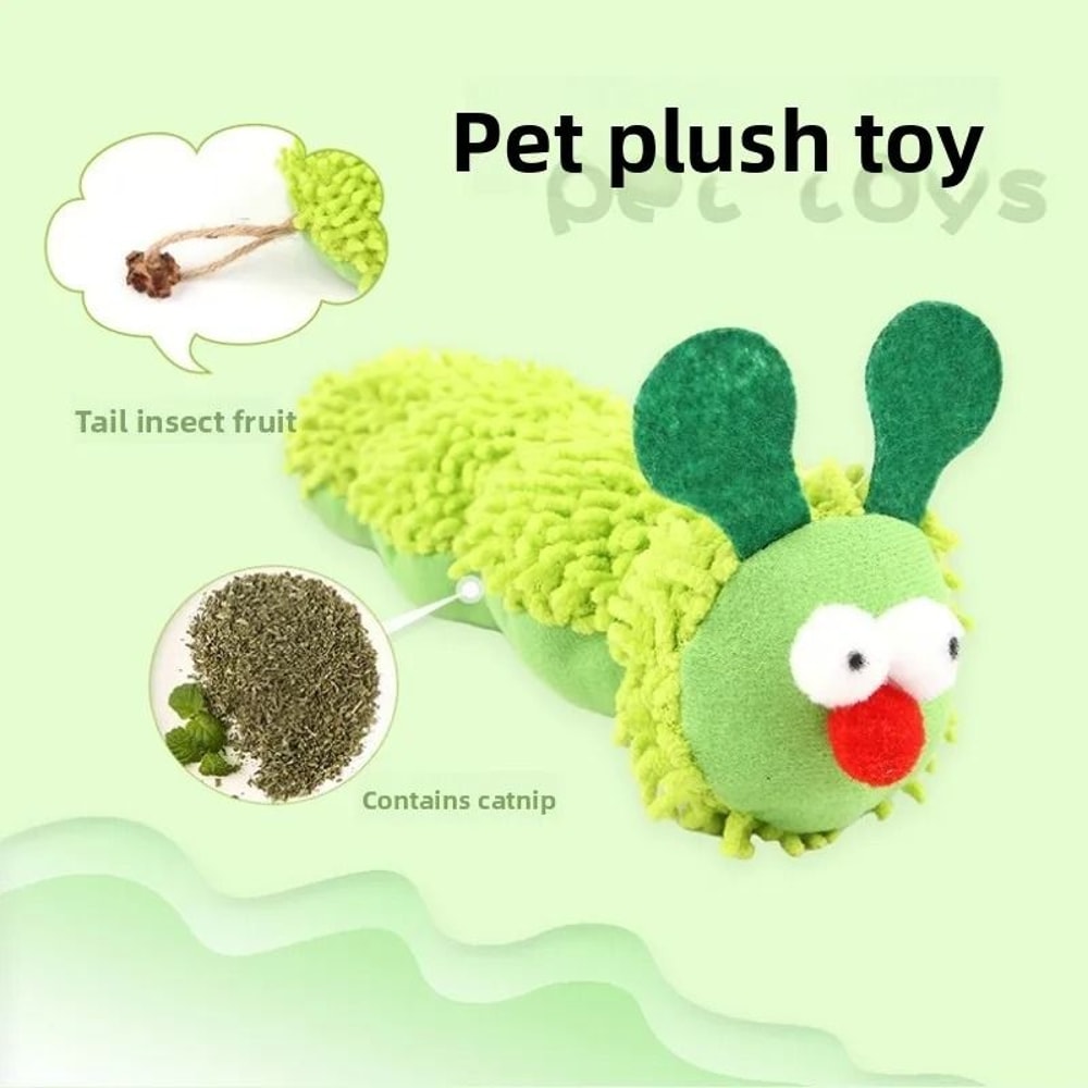 Green Plush Caterpillar Catnip Gall Fruit Cat Toy 2